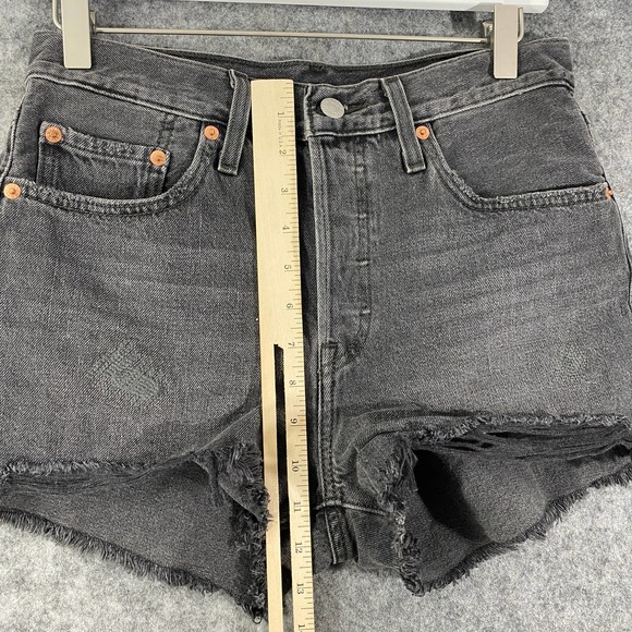 Levis 501 Denim Shorts 27 Charcoal Gray High Rise Jean Cutoff Eat Your Words - Picture 10 of 16